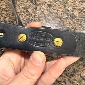 Amish Made Handcrafted Black Leather Belt Mens Size 44 Made in USA Roller Buckle